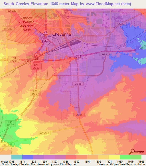 South Greeley,US Elevation Map