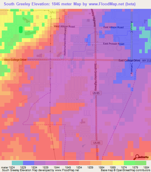 South Greeley,US Elevation Map