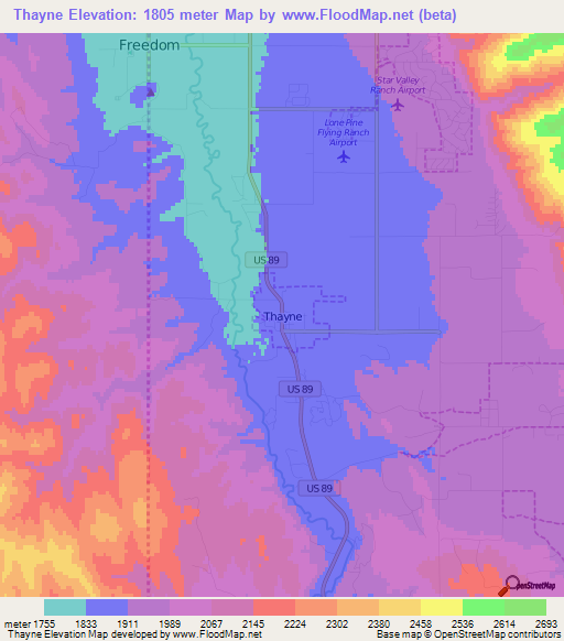 Thayne,US Elevation Map