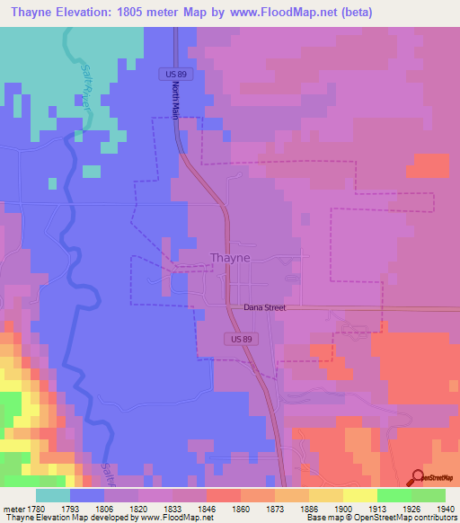 Thayne,US Elevation Map