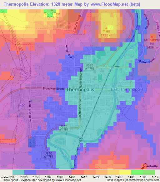 Thermopolis,US Elevation Map