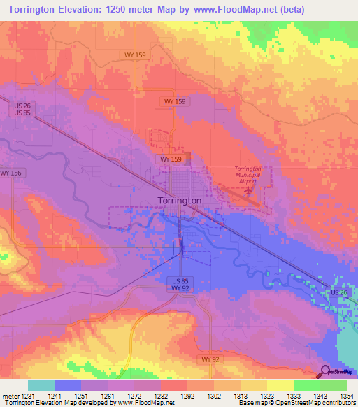 Torrington,US Elevation Map