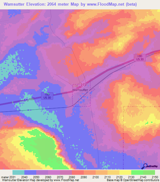 Wamsutter,US Elevation Map