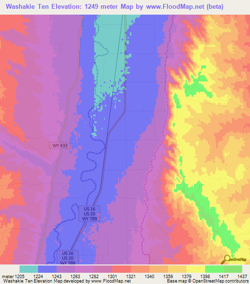 Washakie Ten,US Elevation Map