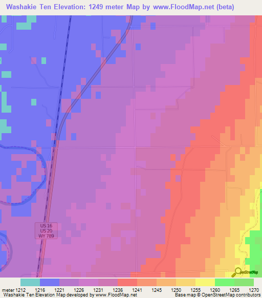 Washakie Ten,US Elevation Map