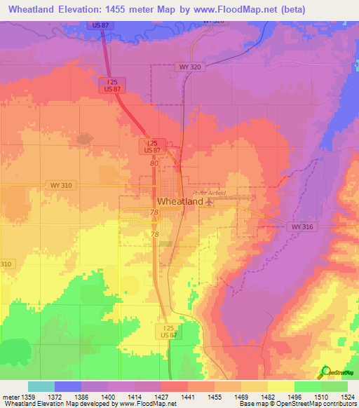 Wheatland,US Elevation Map