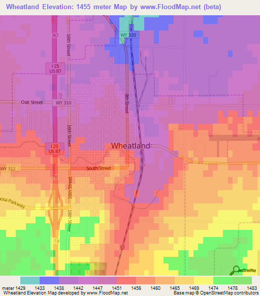 Wheatland,US Elevation Map