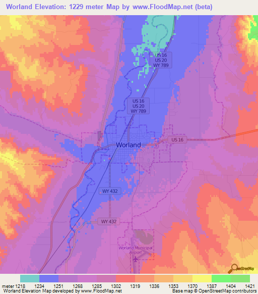 Worland,US Elevation Map