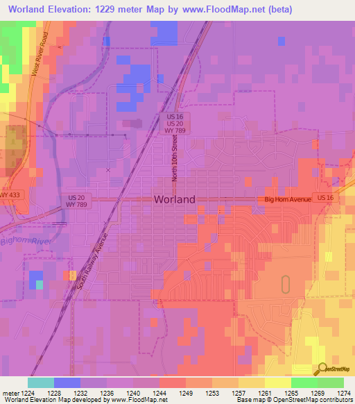 Worland,US Elevation Map