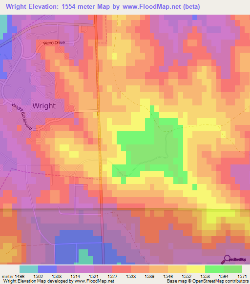 Wright,US Elevation Map