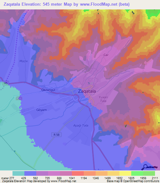 Zaqatala,Azerbaijan Elevation Map