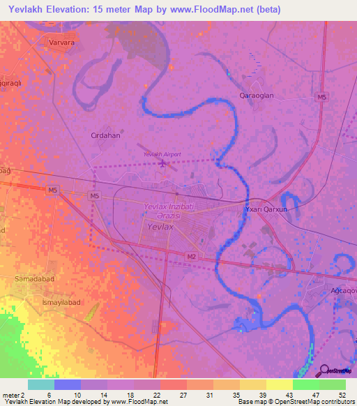 Yevlakh,Azerbaijan Elevation Map