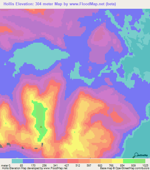 Hollis,US Elevation Map