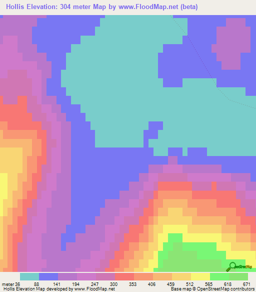 Hollis,US Elevation Map