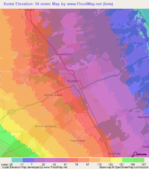 Xudat,Azerbaijan Elevation Map