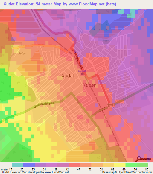 Xudat,Azerbaijan Elevation Map