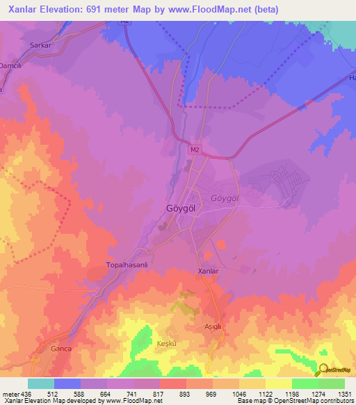 Xanlar,Azerbaijan Elevation Map