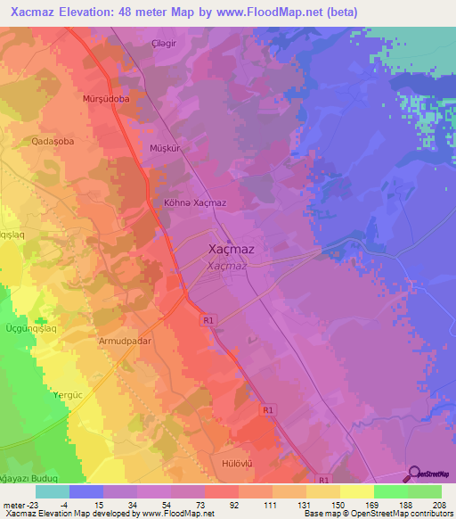 Xacmaz,Azerbaijan Elevation Map