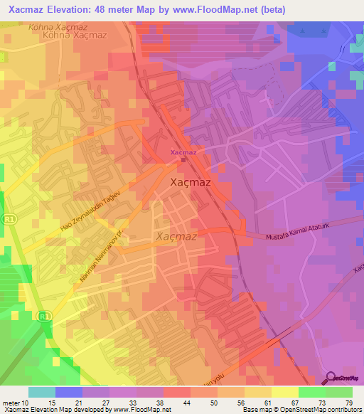 Xacmaz,Azerbaijan Elevation Map