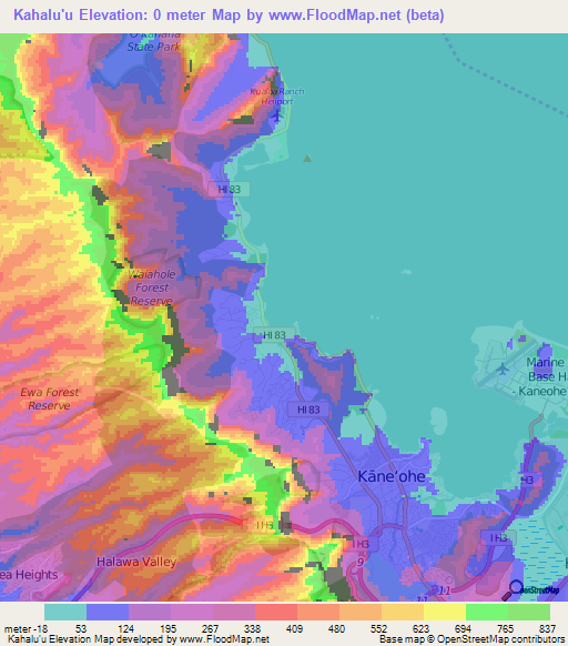 Kahalu'u,US Elevation Map