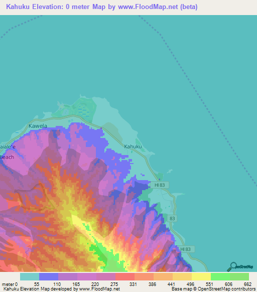 Kahuku,US Elevation Map