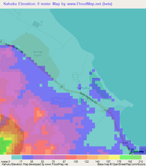 Kahuku,US Elevation Map