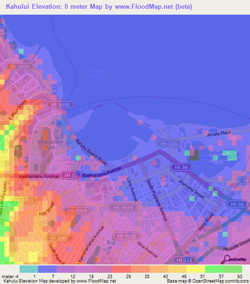 Kahului,US Elevation Map