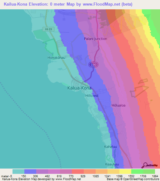 Kailua-Kona,US Elevation Map