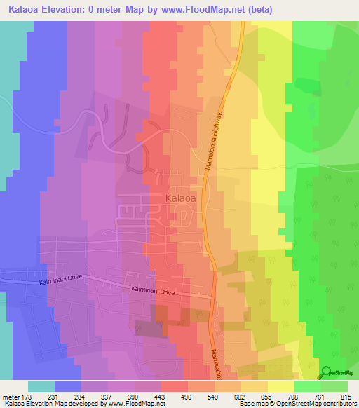 Kalaoa,US Elevation Map