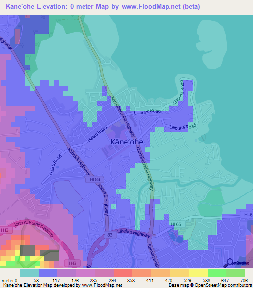 Kane'ohe,US Elevation Map