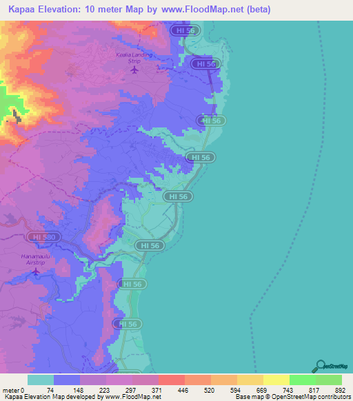 Kapaa,US Elevation Map