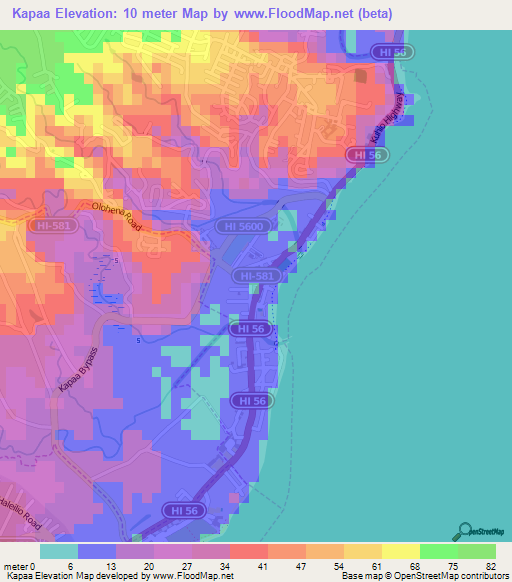 Kapaa,US Elevation Map