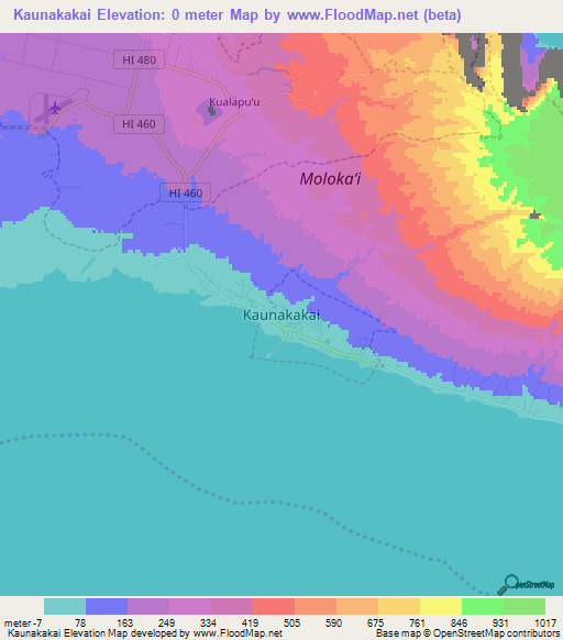 Kaunakakai,US Elevation Map