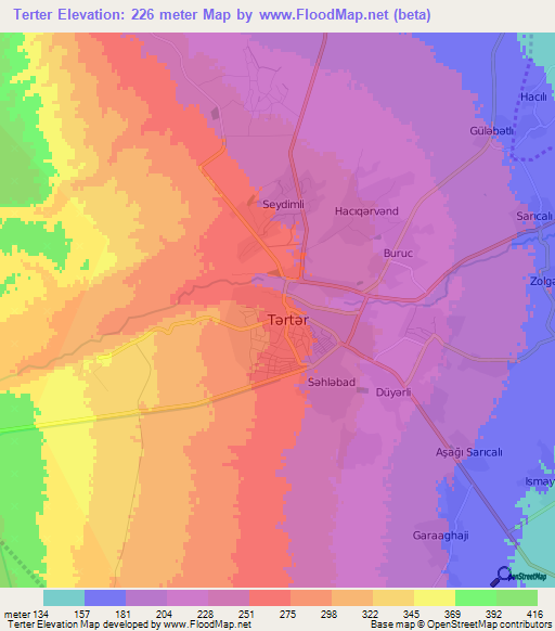 Terter,Azerbaijan Elevation Map