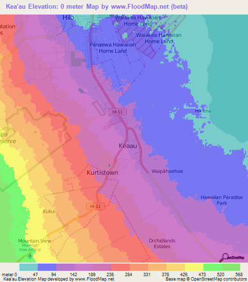 Kea'au,US Elevation Map