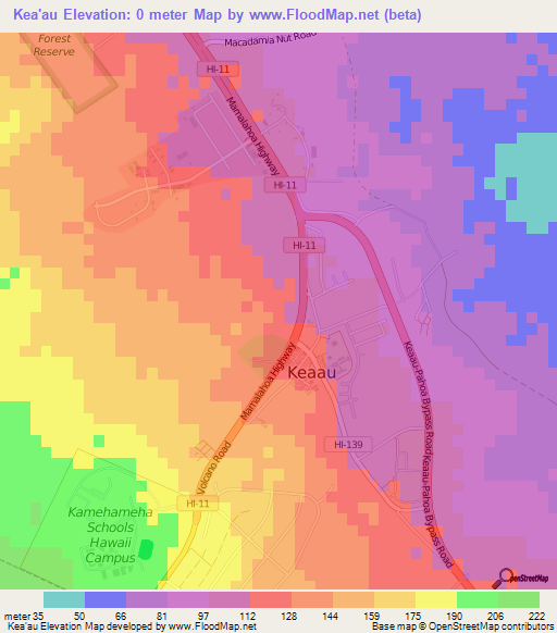 Kea'au,US Elevation Map