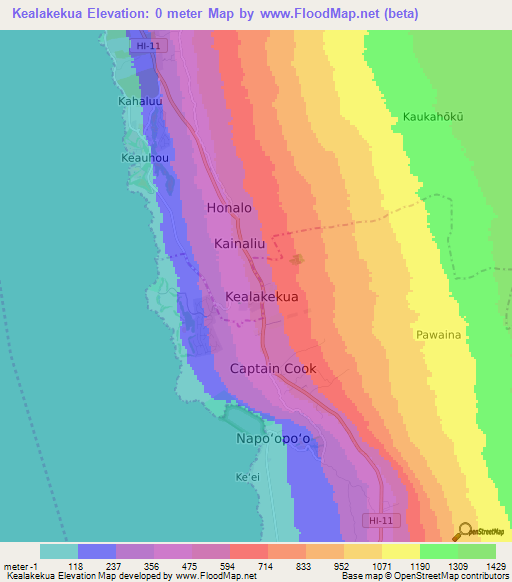 Kealakekua,US Elevation Map