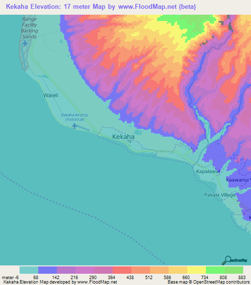 Kekaha,US Elevation Map