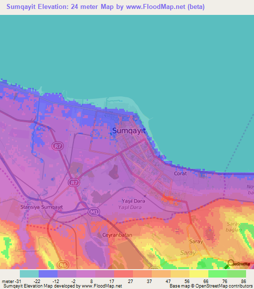 Sumqayit,Azerbaijan Elevation Map