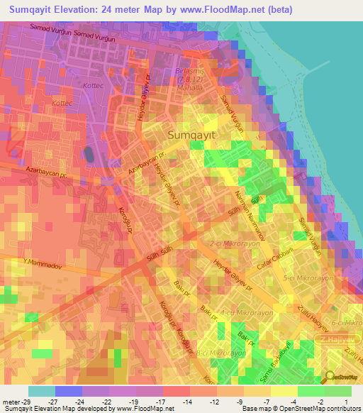 Sumqayit,Azerbaijan Elevation Map
