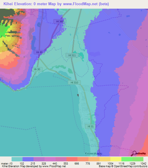 Kihei,US Elevation Map