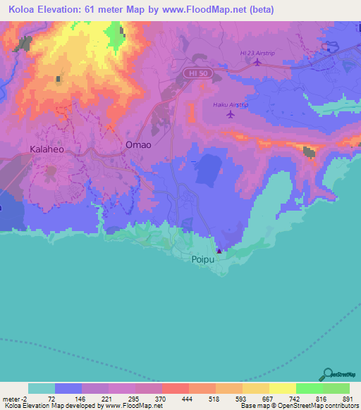 Koloa,US Elevation Map