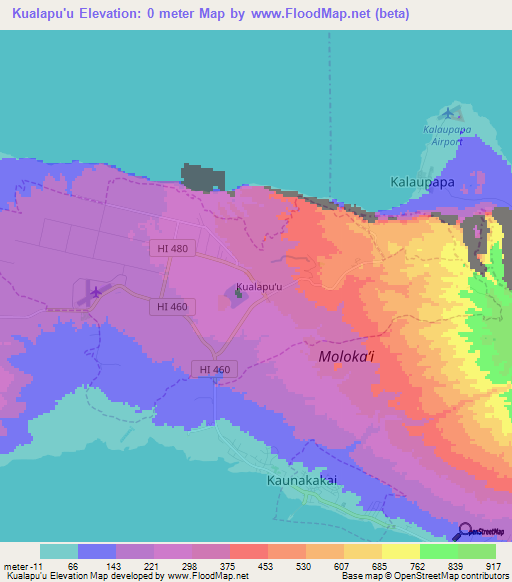 Kualapu'u,US Elevation Map