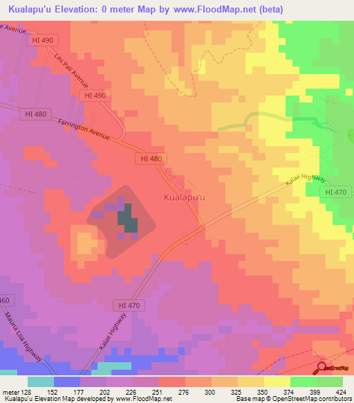 Kualapu'u,US Elevation Map