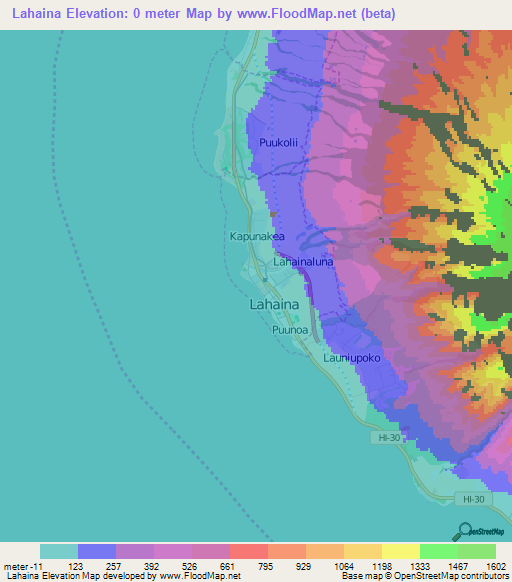 Lahaina,US Elevation Map