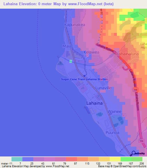 Lahaina,US Elevation Map