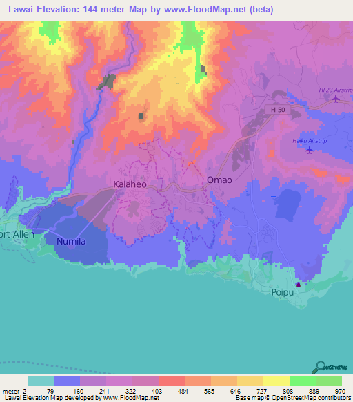 Lawai,US Elevation Map