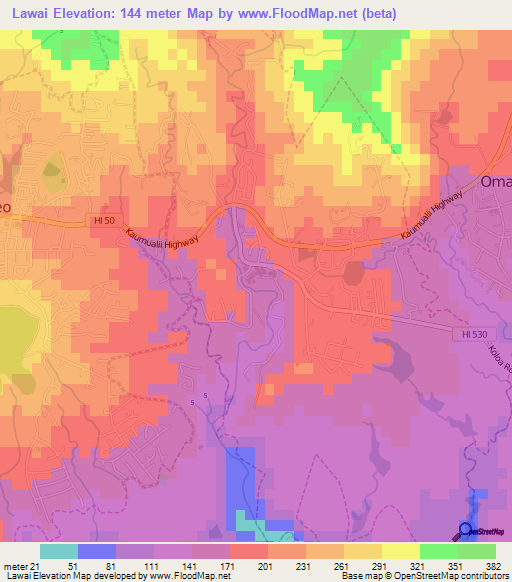 Lawai,US Elevation Map