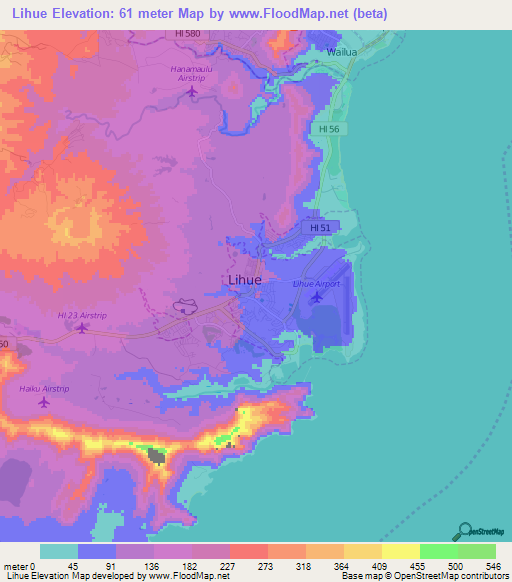 Lihue,US Elevation Map