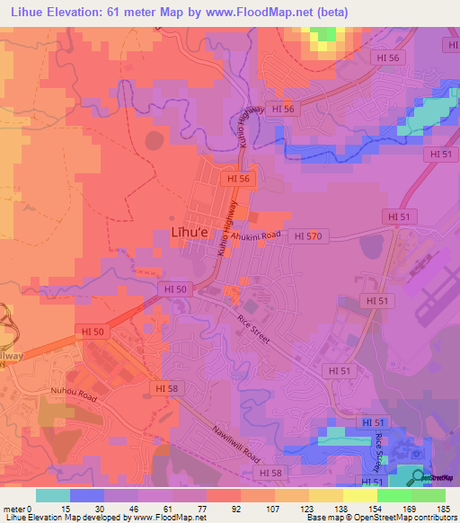 Lihue,US Elevation Map